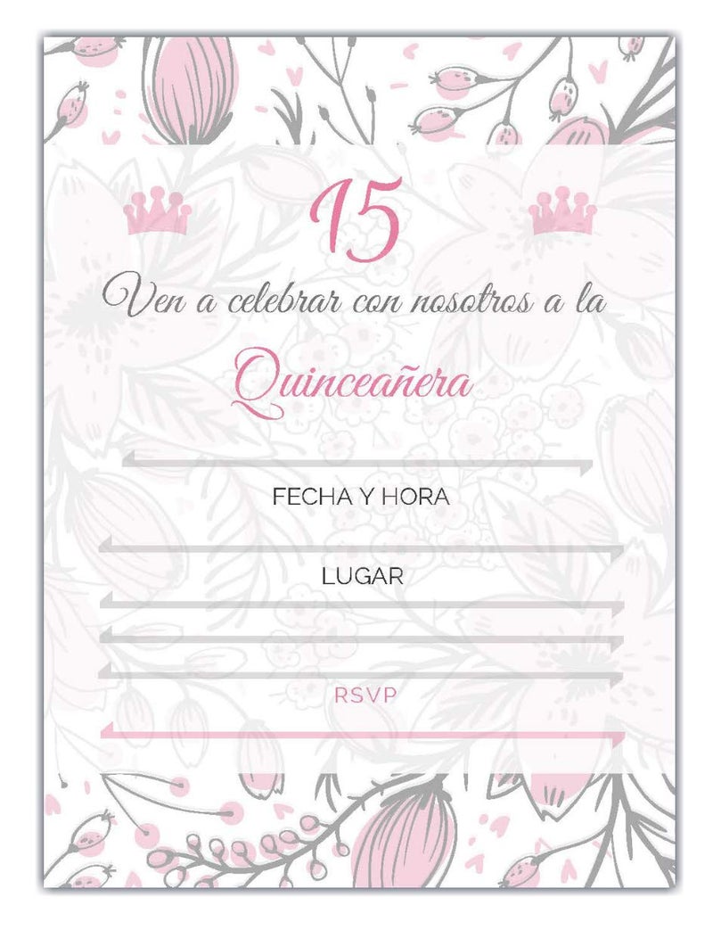Elcer 25 Quincenera Party Invitations with envelopes | Blank Fill-in Invites | 5 x 7 | 15th Birthday Party Favor | Sweet 15 | En Espanol | In Spanish - Image 1